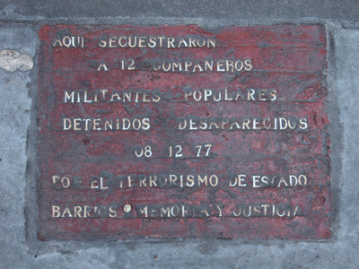 Buenos Aires, San Cristóbal, desaparecidos plaque