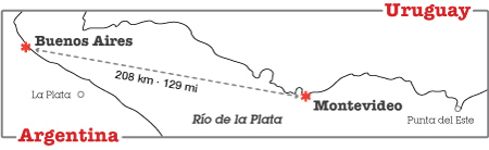 Distance between Buenos Aires & Montevideo