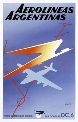 Argentina, travel poster, Aerolíneas Argentinas, routes