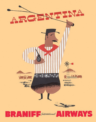 Argentina, travel poster, Braniff, gaucho