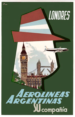 Argentina, travel poster, Aerolíneas Argentinas, Londres, London