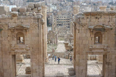 Jordan, Jerash, Roman ruins, entrance gate to Temple of Artemis