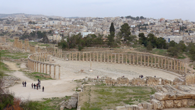 Jordan, Jerash, Roman ruins, oval Forum