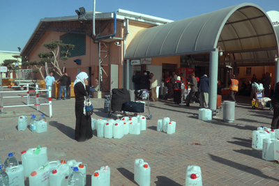 Israel, Allenby border crossing, water jugs