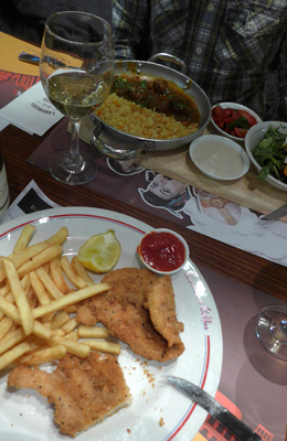 Israel, Jerusalem, First Railway Station, Landwer's, chicken schnitzel, food