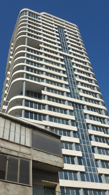 Israel, Tel Aviv, modern Bauhaus skyscraper