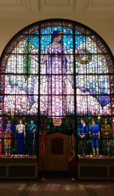 USA, Iowa, Cedar Rapids, Veteran's Memorial, stained glass, Grant Wood