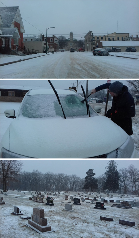 road trip, Centerville, Iowa, snow