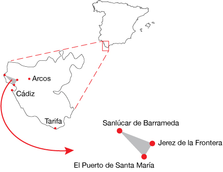 España, Spain, Andalucía, El Puerto de Santa María, region map, sherry triangle