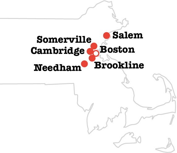 road trip, Boston area, Somerville, Salem, Cambridge, Needham, Brookline