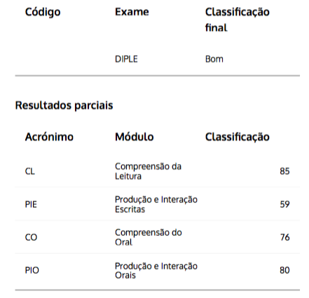 português, Portuguese, B2, exame, DIPLE, results