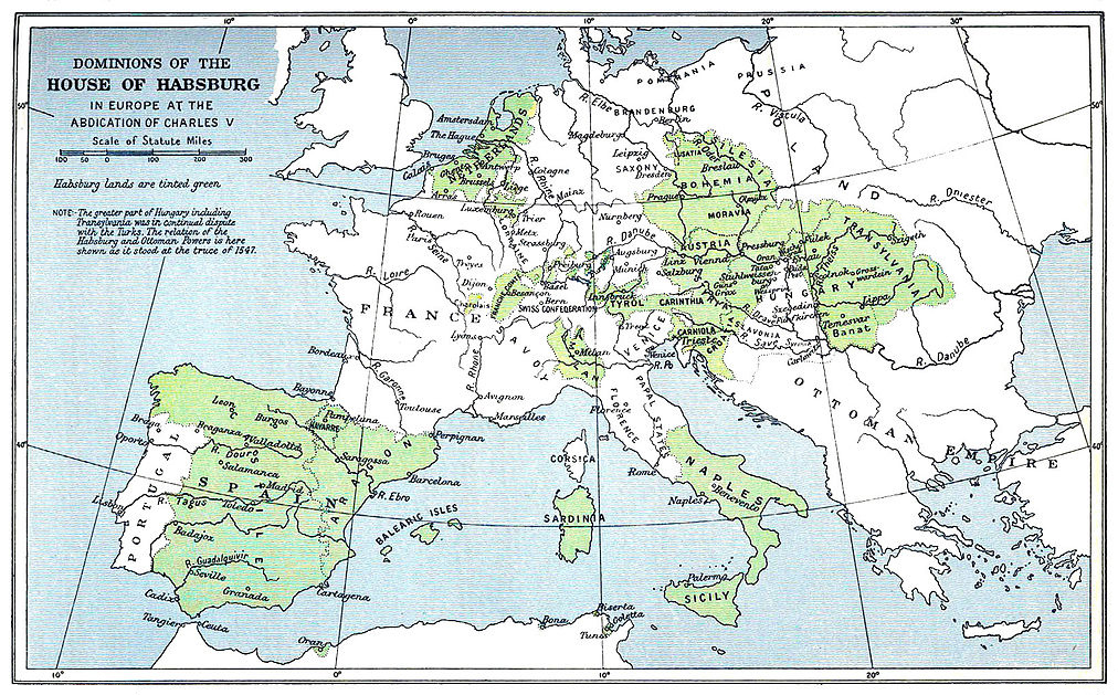 Dominions of the House of Habsburg, Europe map