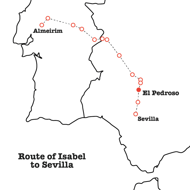 Map of Isabel de Portugal's route to Sevilla